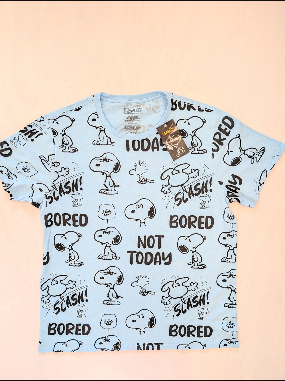Peanuts Light Blue Snoopy & Woodstock All-Over Graphic Tee